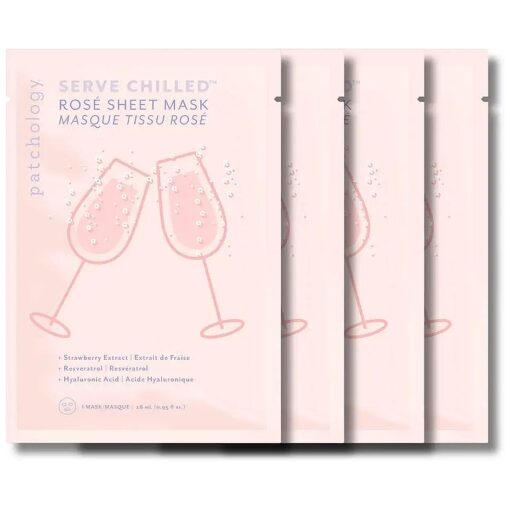 Patchology Serve Chilled Rose Facial Sheet Mask with Hyaluronic Acid - Men and Women Face Masks Skincare Sheet for Moisturizing and Hydrating Skin - Best Face Sheets Moisturizer ( 4 Pack )