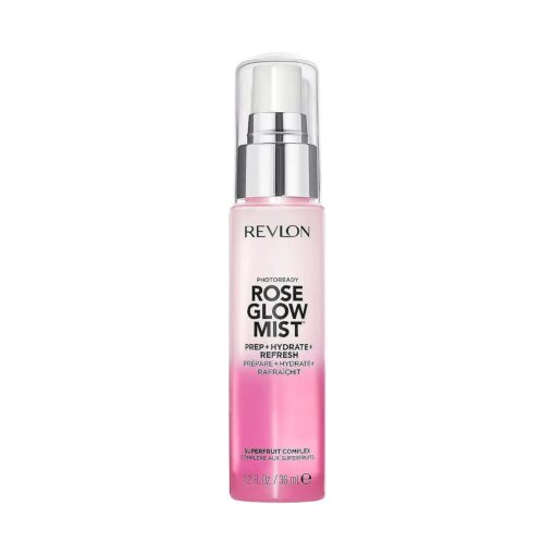 REVLON PhotoReady Rose Glow Face Primer Prep Hydrate Refresh Spray with Sheer Coverage Infused with Nourishing Oils And Super Fruit Complex 1.2 fl, oz, Mist, 1 Count