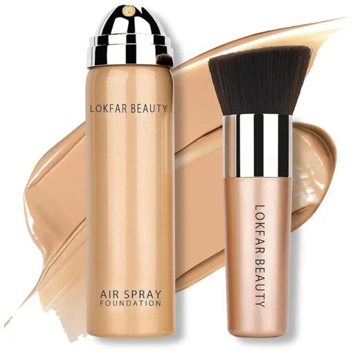 AirBrush Foundation Spray, Silky Mist Foundation Spray Makeup Set with Brush, Full Coverage Foundation for Smooth Radiant Finish, Formula Breathable Lightweight Hydrating | # 04 Buff Beige