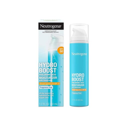 Neutrogena Hydro Boost Hyaluronic Acid Facial Moisturizer with Broad Spectrum SPF 50 Sunscreen, Daily Water Gel Face Moisturizer to Hydrate & Soothe Dry Skin, Fragrance-Free, 1.7 fl, oz