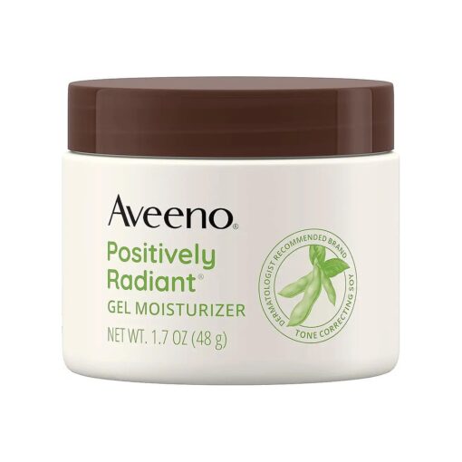 Aveeno Positively Radiant Daily Gel Facial Moisturizer with Hyaluronic Acid & Tone-Correcting Soy, Hydrating & Brightening Gel Face Cream Evens Skin Tone & Texture, Hypoallergenic, 1.7 oz