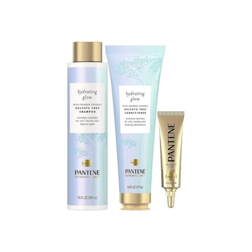 Pantene Shampoo and Conditioner Set, plus Hair Mask Rescue Shot Treatment, with Baobab Essence, Nutrient Blends Hydrating Glow, Sulfate Free