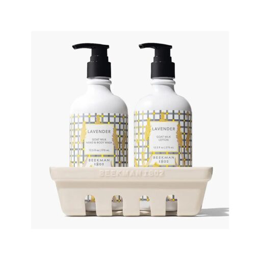 Hand Wash & Lotion Ceramic Caddy Set - 12.5 oz Each - Deeply Cleanses & Hydrates Dry Hands - With Goat Milk - Good for Sensitive Skin - Cruelty Free