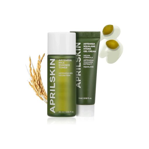 APRILSKIN Artemisia Rice Toner & Squalane Hydra Gel Cream Mini Kit | 100 % Korean Mugwort | Travel Kit | Vegan, Cruelty Free, Low pH, | No sulfates and Artificial Fragrance | Korean Skin Care