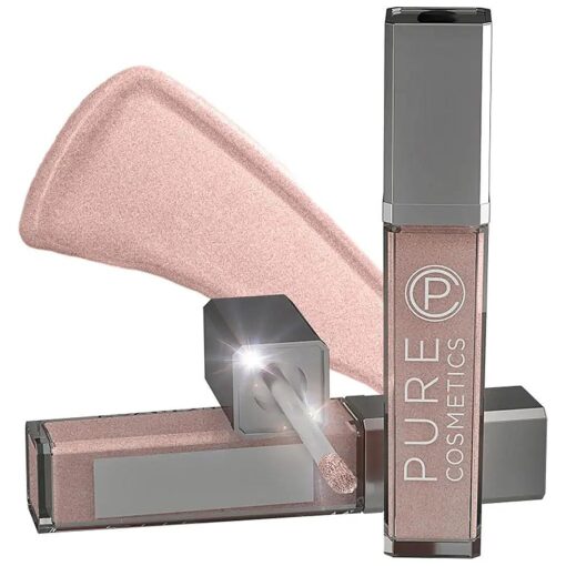 Pure Cosmetics Pure Illumination Lip Gloss with Light and Mirror - Hydrating, Non-Sticky Lanolin Lip Glosses in Push Button LED-Lit Lip Gloss Tube for Easy On-The-Go Application, Nude Beach