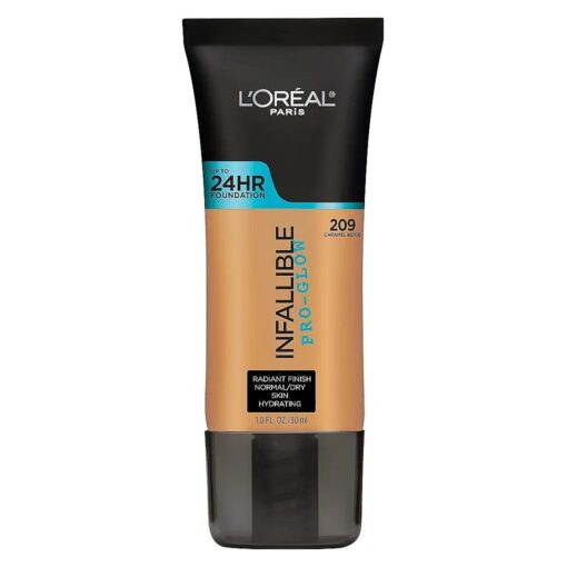 L'Oreal Paris Makeup Infallible Up to 24HR Pro-Glow Foundation, Caramel Beige, 1 fl oz .