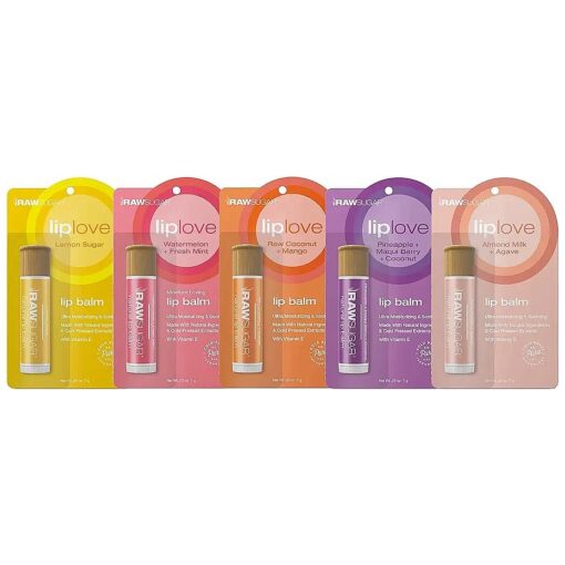 Raw Sugar Lip Love Bundle - Lip Balm made with Safflower Seed Oil, Beeswax, Shea Butter & Coconut Oil to Restore Dry, Chapped Lips, Clean Ingredients ( Pack of 5 )