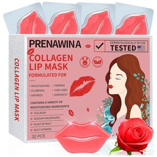 Lip mask, Collagen Moisturizing Lip Masks for Dry Lips, 32 PCS Hydrating Lip Plumping Mask for Chapped, Fine Lines, Lip Hydration Treatment, Lip Mask Sheet, Lip Mask Pack Pads, Lip Masks Skincare