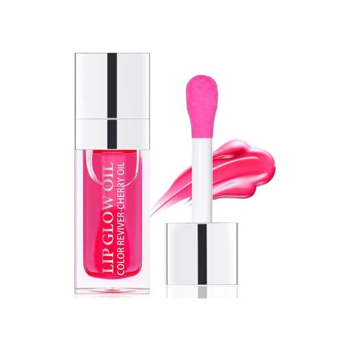 Hydrating Lip Glow Oil, Moisturizing Lip Plumper Gloss, No-Sticky Transparent Plumping Lip Gloss Tinted Lip Balm for Lip Care and Dry Lips ( Cherry )