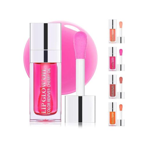 Hydrating Lip Glow Oil, Clear Plumping Lip Gloss, Long Lasting, Moisturizing, Non-Sticky, Tinted Lip Oil for Lip Care ( Raspberry )