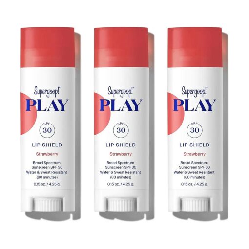 PLAY Lip Shield SPF 30 with Strawberry - 3 Pack - Hydrating SPF Lip Balm - Moisturizing Lip Treatment For Dry Cracked Lips - Clean Ingredients & Broad Spectrum UV Protection