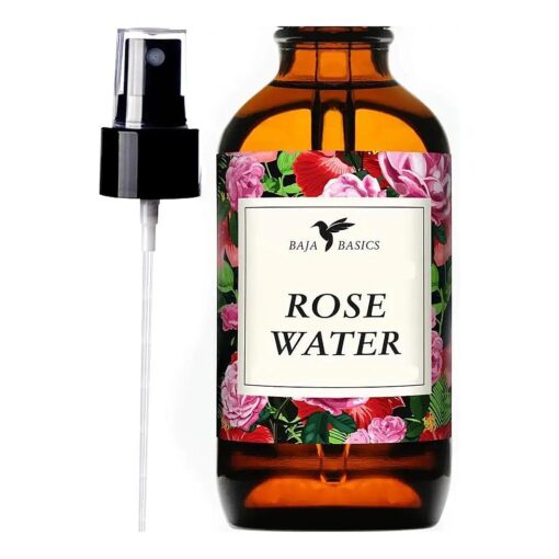 Rose Water Spray Facial Toner by Baja Basics for Skin, Hair and Aromatherapy Large 4oz