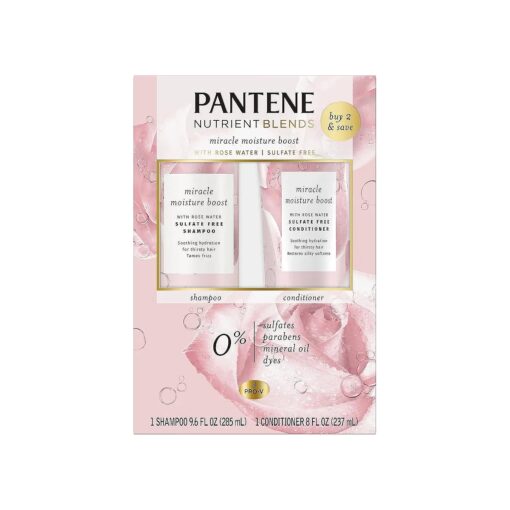 Pantene Nutrient Blends Miracle Moisture Boost Rose Water Shampoo & Conditioner Dual Pack for Dry Hair, Sulfate Free