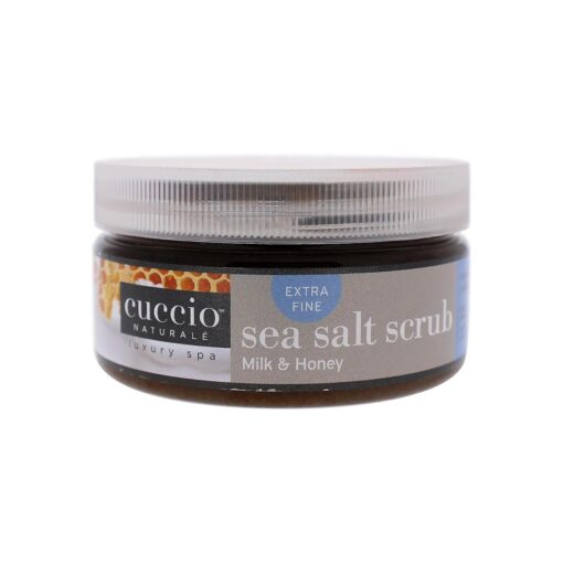 Cuccio Naturale Sea Salt Scrub - Extra Fine - Gently Exfoliates To Remove Dead Skin Cells - Leaves Skin Supple, Radiant And Youthful Looking - Paraben And Cruelty Free - Milk And Honey - 8 Oz