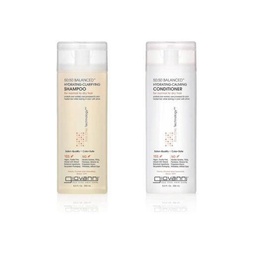 GIOVANNI 50:50 Balanced Shampoo & Conditioner Set - Hydrating, Clarifying, & Calming to Clean & Moisturize, For Over-Processed Hair, Salon Quality, No Parabens, Cruelty Free, Color Safe - 8.5 oz Each