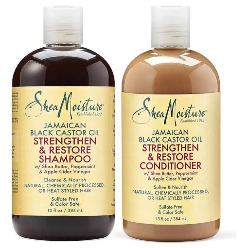 Shea Moisture Strengthen, Grow & Restore Shampoo and Conditioner Set, Jamaican Black Castor Oil Combination Pack, 13 oz Shampoo & 13 oz, Conditioner