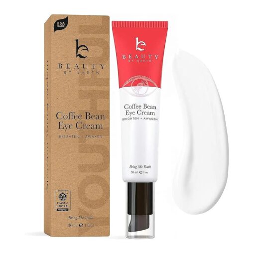 Beauty by Earth Caffeine Eye Cream for Puffiness & Bags Under Eyes - USA Made with Clean Ingredients, Reduces Appearance of Dark Circles & Wrinkles, Hydrating Under Eye Cream