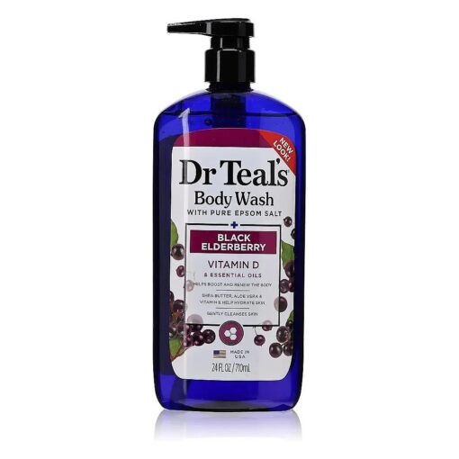 Dr Teal 's Body Wash with Pure Epsom Salt, Black Elderberry with Vitamin D & Essential Oils, 24 fl oz ( Packaging May Vary )