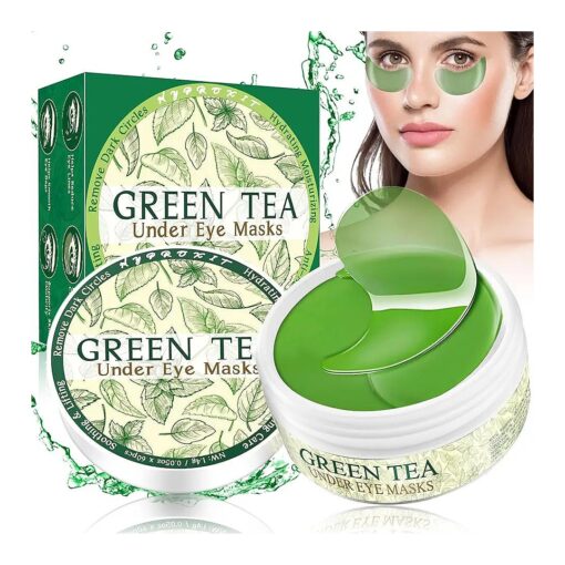 Under Eye Patches for Dark Circles and Puffiness, 60 Pcs Green Tea Collagen Eye Mask, Hydrating Eye Patches for Puffy Eyes Wrinkle Treatment, Eye Gel Pads Self Eye Skin Care Gifts for Women