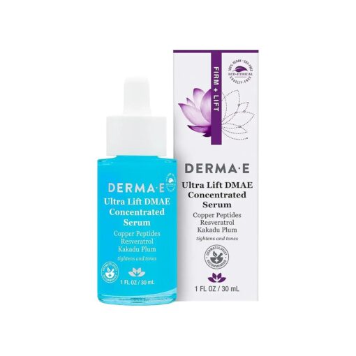 DERMA E Ultra Lift DMAE Concentrated Serum - All Natural Skin Firming Serum - Hydrating Serum with Copper Peptides and Resveratrol - Concentrated Facial Skin Care Serum, 1oz