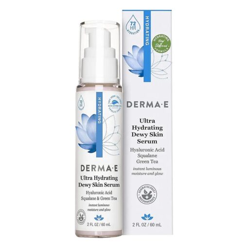 DERMA E Ultra Hydrating Dewy Skin Serum - Moisturizing Facial Treatment with Anti-Aging Squalane, Hyaluronic Acid and Ceramides to Smooth and Replenish, 2 FL Oz