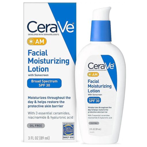 CeraVe AM Facial Moisturizing Lotion with SPF 30 | Oil-Free Face Moisturizer with SPF | Formulated with Hyaluronic Acid, Niacinamide & Ceramides | Non-Comedogenic | Broad Spectrum Sunscreen | 3 Ounce