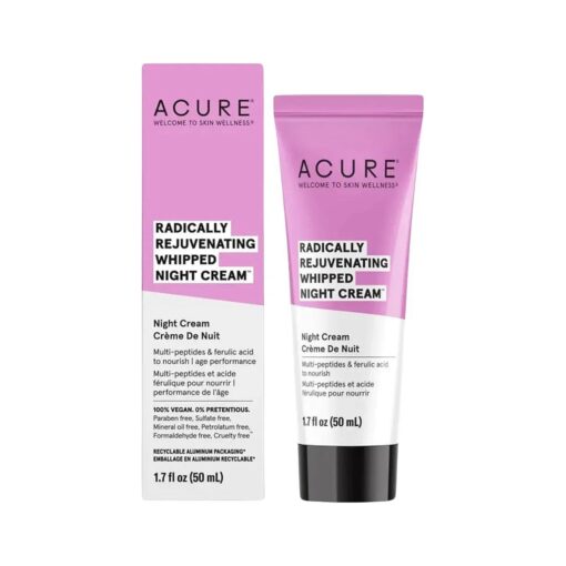 ACURE Radically Rejuvenating Whipped Night Cream - Anti-Aging Support, Multi-Peptides, Ferulic Acid & Vitamin C - Ultimate Night Repair, Hydrate and Rejuvenate - Vegan Plant Based-Infused - 1.7 Fl Oz