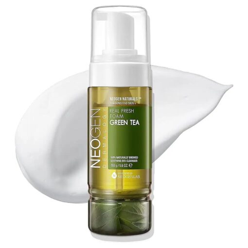 DERMALOGY by NEOGENLAB NEOGEN Real Fresh Foam Cleanser, Green Tea 5.6 Fl Oz ( 160g ) - Soothing & Hydrating Gentle Cleansing Foam with Real Green Tea, Clean Beauty - Korean Skin Care