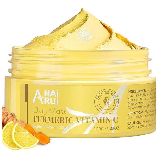 ANAI RUI Turmeric Vitamin C Clay Mask for Dark Spots, Vitamin C Clay Facial Mask for Blackheads, Pores, Wrinkles, Fine Lines, Hydrating, Clarifying, Cleansing, 4.23 OZ