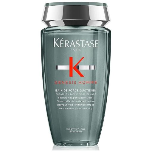 KERASTASE Genesis Homme Bain De Force Shampoo For Men | Deep Cleansing, Cooling, Strengthening & Hydrating | For Scalp, Hair & Beard | For Weakened Hair | 8.5 Fl Oz