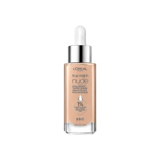 L'Oreal Paris True Match Nude Hyaluronic Tinted Serum Foundation with 1 % Hyaluronic acid, Light 2-3, 1 fl, oz .