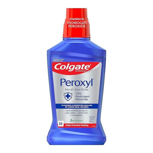 Colgate Peroxyl Antiseptic Mouthwash and Mouth Sore Rinse, 1.5 % Hydrogen Peroxide, Mild Mint - 500ml, 16.9 Fluid Ounces