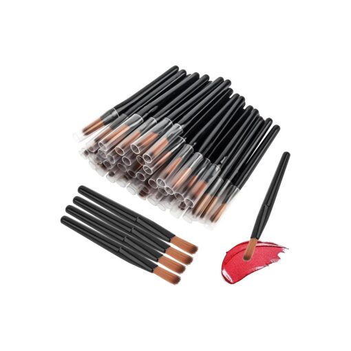 50Pcs/Set Lip Brushes, Disposable Lip Brush Lip Gloss Makeup Brush, Lipstick Gloss Wands Applicator Cosmetic Tool Kits ( Black )