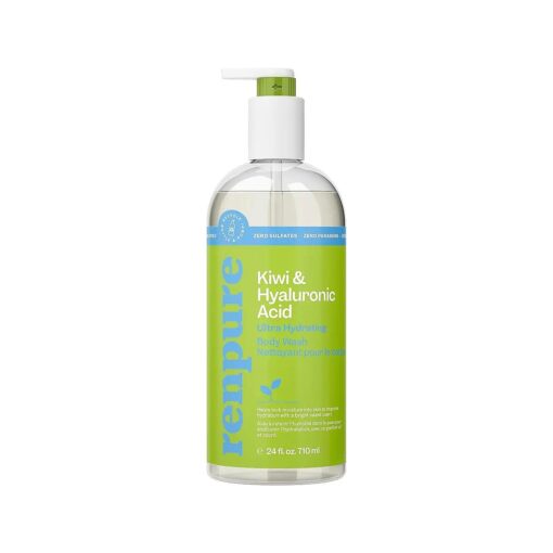 Renpure Kiwi and Hyaluronic Acid Ultra Hydrating Body Wash - Leaves Skin Moisturized - Rids Skin of Daily Grime - Gentle Formula - Dye and Paraben Free - Recyclable, Pump Bottle Design - 24 fl oz