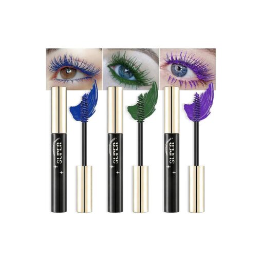 3 Color Colored Mascara Set, Green Blue Purple Mascara Colorful Long Lasting Waterproof Hyperallergenic Mascara for Eyelashes, Purple Blue Green Mascara for Eyelashes Women 's Volumizing Eye Mascara Set