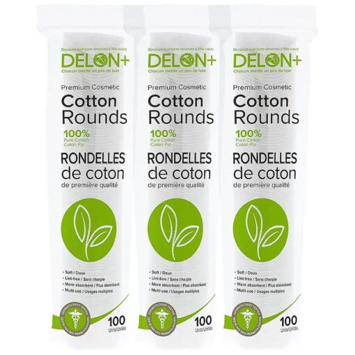 Delon Premium Cotton Rounds - 100 % Hypoallergenic, Lint-Free, 2-Sided Makeup & Nail Polish Remover Pads, 100 Count - Choose Your Pack