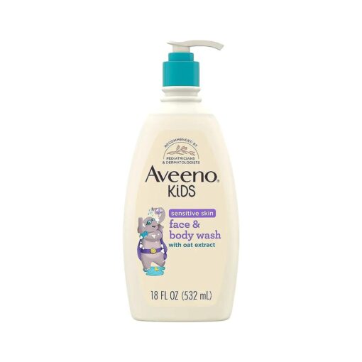 Aveeno Kids Sensitive Skin Face & Body Wash with Oat Extract, Gently Washes Away Dirt & Germs Without Drying, Tear-Free & Suitable for All Skin Tones, Hypoallergenic, 18 fl, Oz