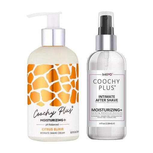 Coochy Plus Intimate Shaving Complete Kit - CITRUS ELIXIR & Organic After Shave Protection Soothing Moisturizer - Antioxidant Formula Prevents Razor Burns, Itchiness & Ingrown Hairs