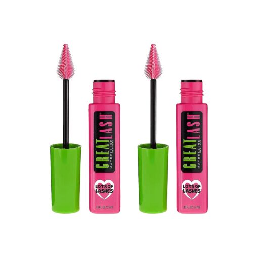 Maybelline Great Lash Lots Of Lashes Washable Mascara, Volumizing, Thickening and Curling Mascara, Blackest Black, 2 Count