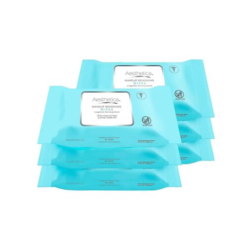 Aesthetica Makeup Removing Wipes - Face & Eye Makeup Remover Wipes - 6 Pack Bulk ( 180 Wipes Total ) Hypoallergenic & Dermatologist Tested - Oil & Fragrance Free - Made in USA