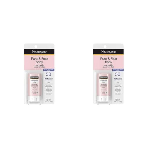 Neutrogena Pure & Free Baby Mineral Sunscreen Stick with Broad Spectrum SPF 50 & Zinc Oxide, Water-Resistant, Hypoallergenic, Paraben-, Dye- & PABA-Free Baby Face & Body Sunscreen, 0.47 oz ( Pack of 2 )