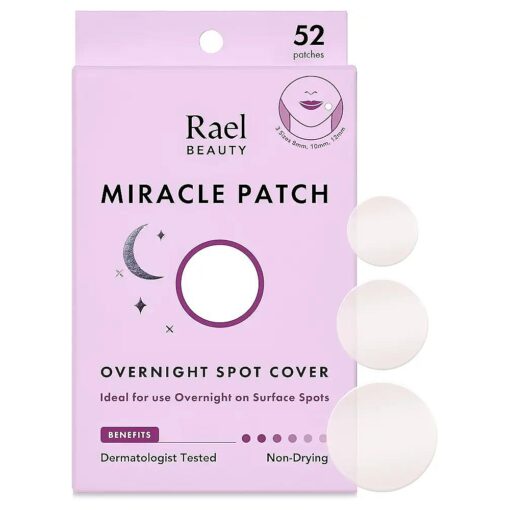 Rael Pimple Patches, Miracle Overnight Spot Cover - Hydrocolloid Acne Patch for Face, Zit & Blemish, Thicker & Extra Adhesion, Absorbing Cover, All Skin Types, Vegan, Cruelty Free, 3 Sizes ( 52 Count )