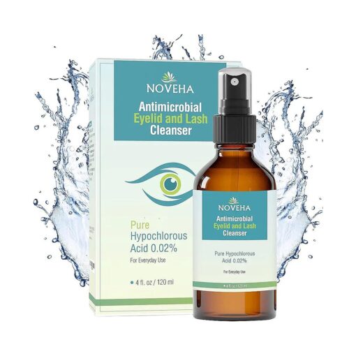 NOVEHA Eyelid and Lash Gel Cleanser | Made in The USA, Effective Relief from Irritation, Dry Eyes, Styes & Blepharitis, Pure and Gentle Hypochlorous Acid 0.02 % Spray 120ml ( 4oz )