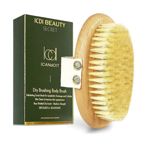 ICANdOIT-Medium Strength Dry Body Brush for Skin, Natural Boar Bristles Exfoliating Brush for Cellulite & Lymphatic Massage, Improve Circulation, Stop Ingrown Hairs, Reduce Acne, Gift for Men or Women