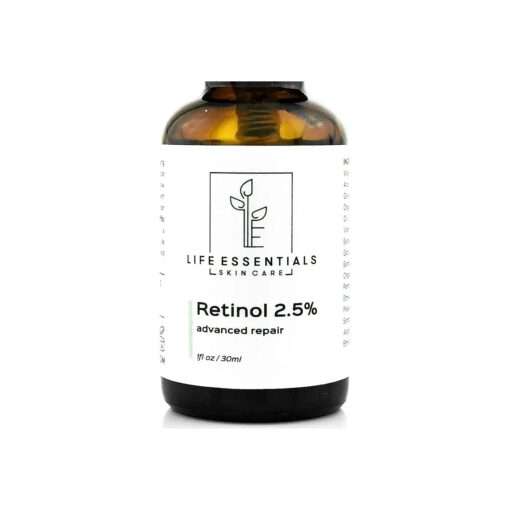 Life Essentials Retinol Serum 2.5 % for Wrinkles, Fine Lines, Acne Scars, & Skin Blemishes- Vitamin A + Hyaluronic Acid, Vitamin E, Organic Green Tea, Jojoba Oil - Organic and Natural