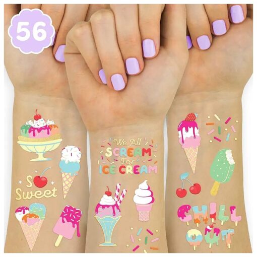 xo, Fetti Ice Cream Birthday Party Temporary Tattoos for Kids - 56 Glitter Styles | Dessert, Sweet Baby Shower Party Supplies, Arts and Crafts