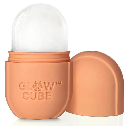 Glow Cube Ice Roller For Face Eyes and Neck To Brighten Skin & Enhance Your Natural Glow/Reusable Facial Treatment to Tighten & Tone Skin & De-Puff The Eye Area ( Pastel Orange )