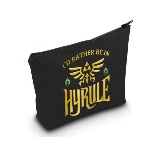 LEVLO Cartoon Game Cosmetic Bag Gamer Inspired Gift I 'd Rather Be In Hyrule Makeup Zipper Pouch Bag ( Hyrule Black )