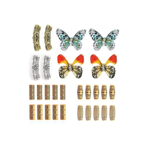 Dsoar Hair Tube Beads Locs Jewelry and Butterfly Cuff Beads for Dreadlocks Braids,28 Pcs Imitation Wood Tube Beads for Braiding Hair Decoration Dreadlock Accessories with Storage Box