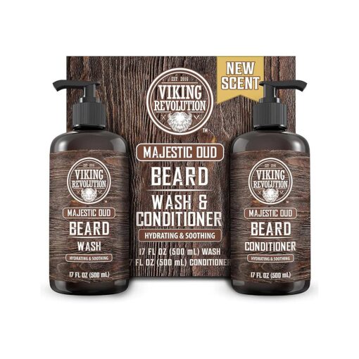 Viking Revolution Beard Wash and Beard Conditioner for Men with Argan Oil and Jojoba Oil - Beard Softener and Strengthener Beard Care Beard Shampoo and Conditioner with Beard Oil ( 17oz, Majestic Oud )